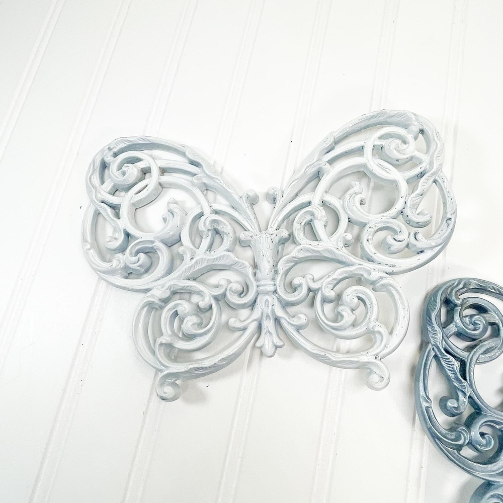 Vintage Burwood Butterfly Decor - White & Silver Butterflies Wall Hanging - Picture 3 of 6
